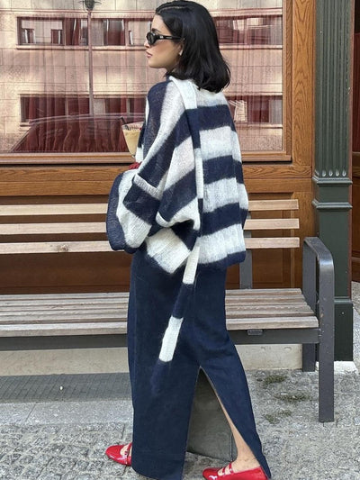 Gemütlicher gestreifter Strickcardigan
