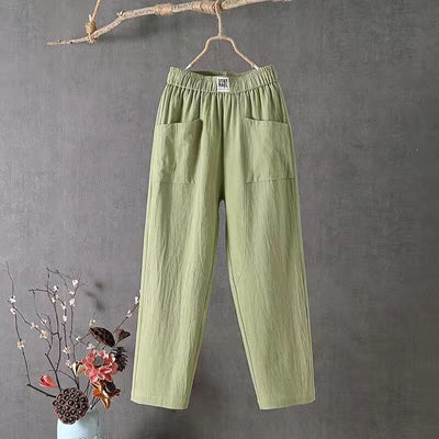 Lässige Baumwoll-Leinen-Hose mit elastischem Bund