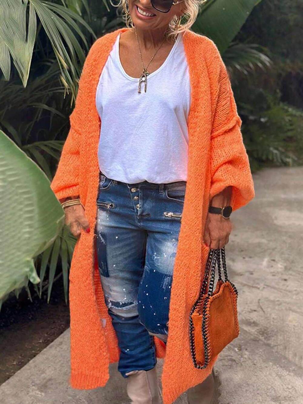 Lässiger großer Cardigan mit Herzmuster und Taschen