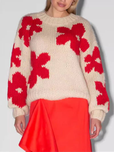 Alleskönner Rundhals Blumenpullover