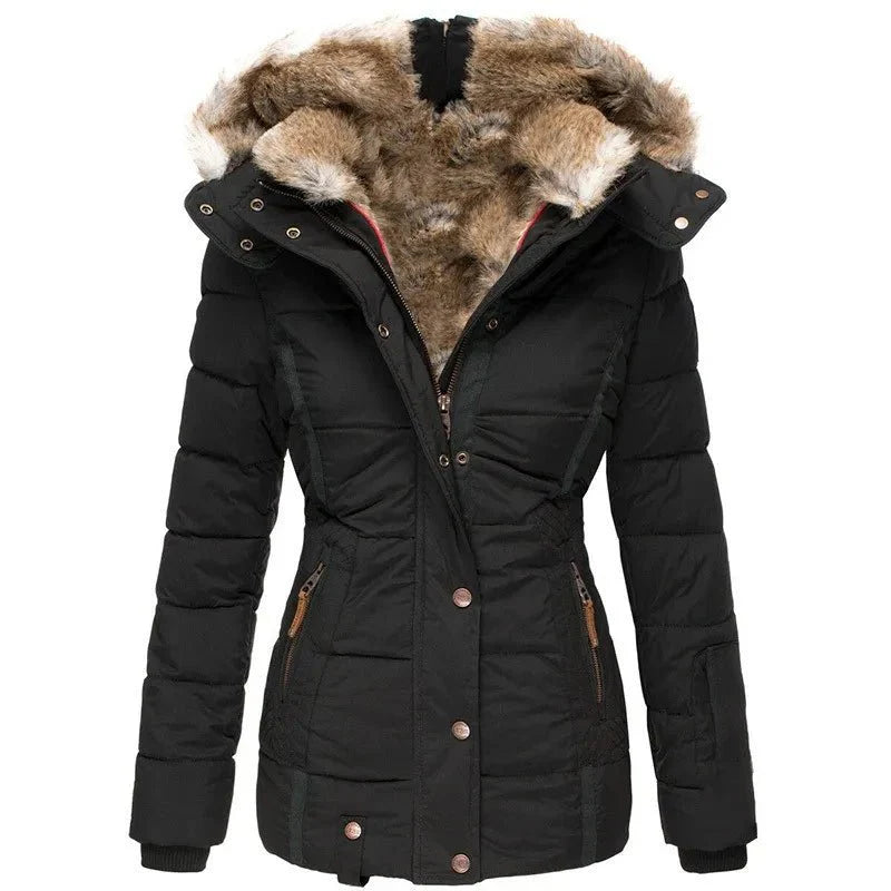 Elegante Damen Winterjacke mit Kunstfellkapuze 0