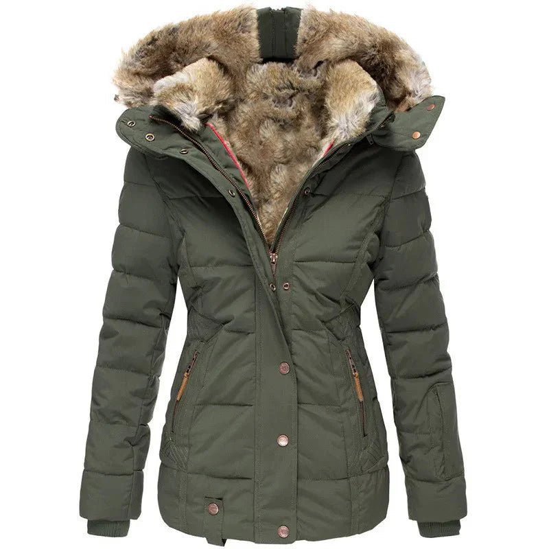 Elegante Damen Winterjacke mit Kunstfellkapuze 1