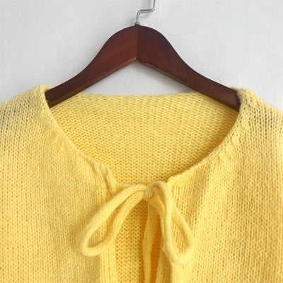 Einfarbiger Rundhals-Lace-Up-Cardigan