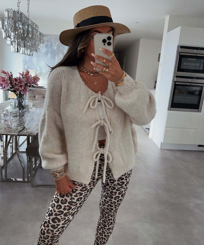 Einfarbiger Rundhals-Lace-Up-Cardigan